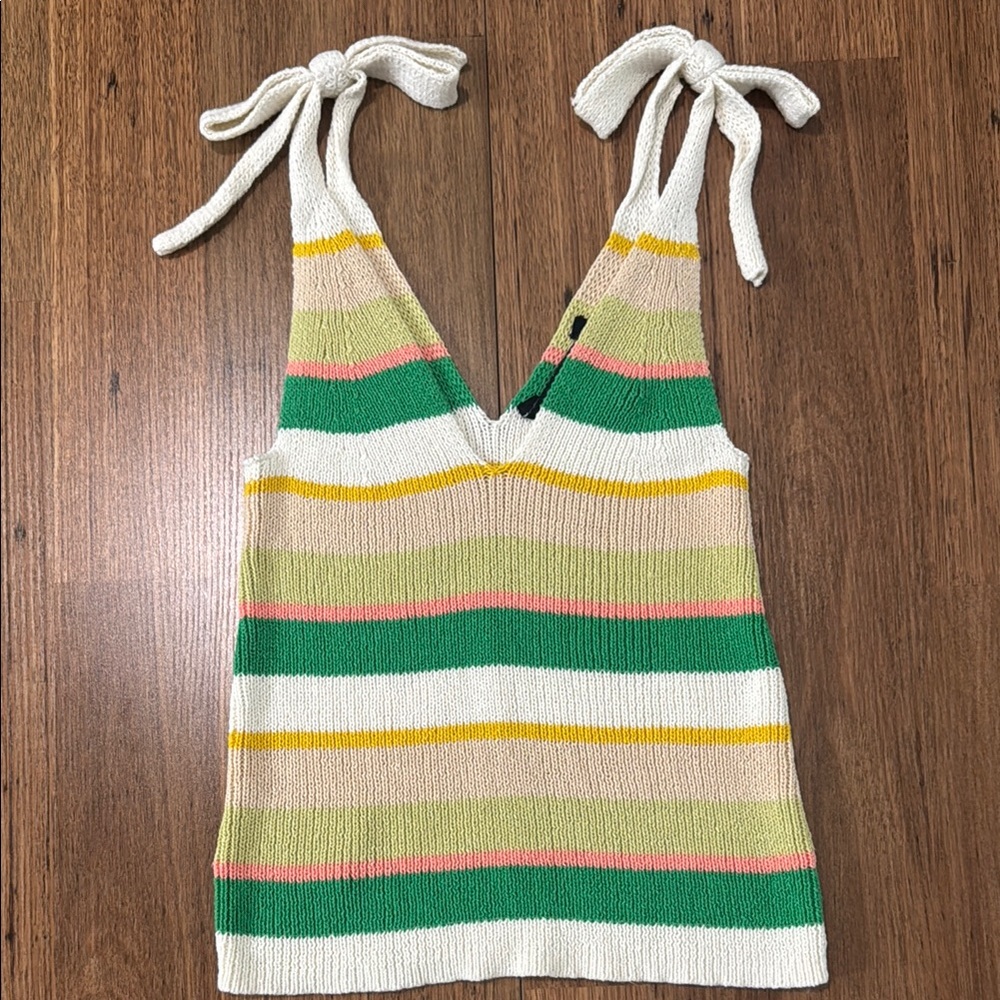 Striped Knit Tie-Shoulder Top